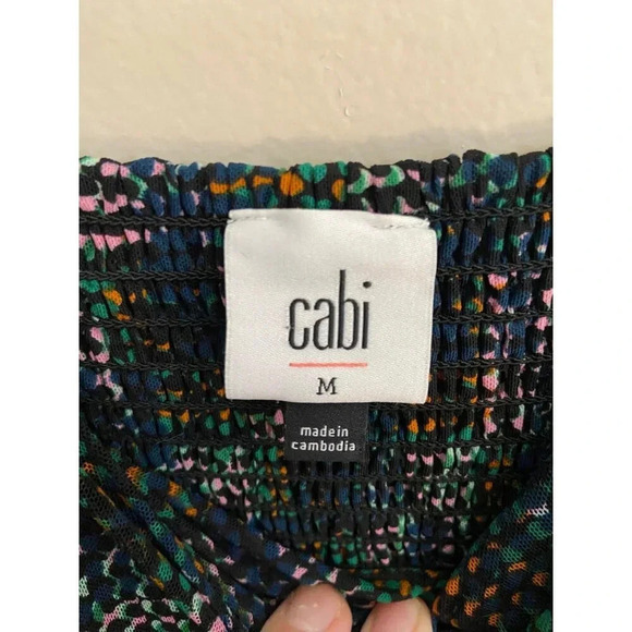 CAbi Elaine Puff Sleeve Multicolored Dot Mesh Dress Size Medium Fall Career - Picture 6 of 12